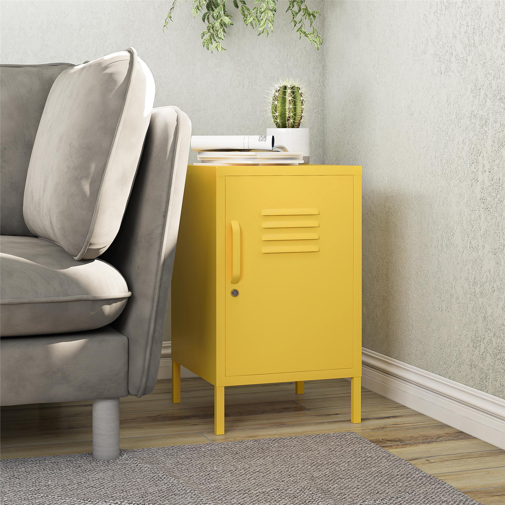 Mustard Yellow Metal Locker Style End Table with Storage