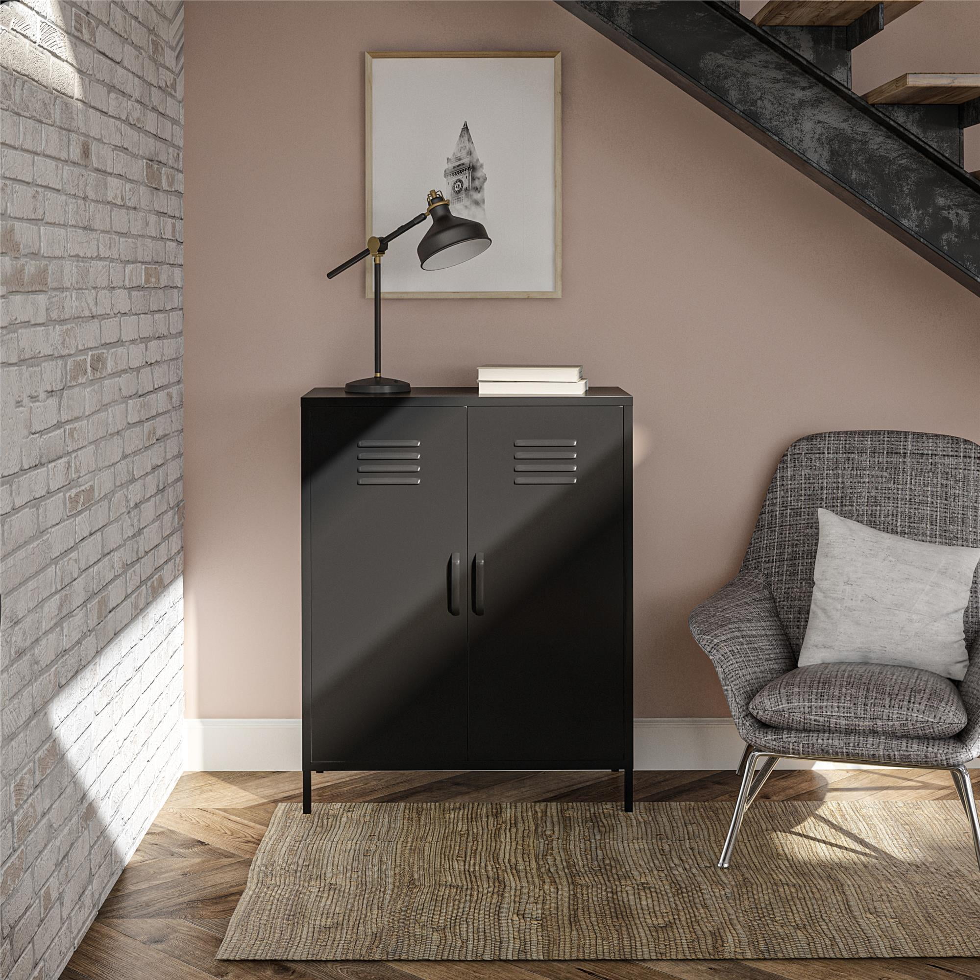 Black Metal Locker Style Storage Cabinet with Adjustable Shelving