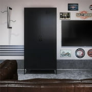 RealRooms Shadwick 2 Door Tall Metal Locker Style Storage Cabinet, Black