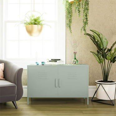 RealRooms Shadwick 2 Door Wide Metal Locker Accent Storage Cabinet, Pale Green