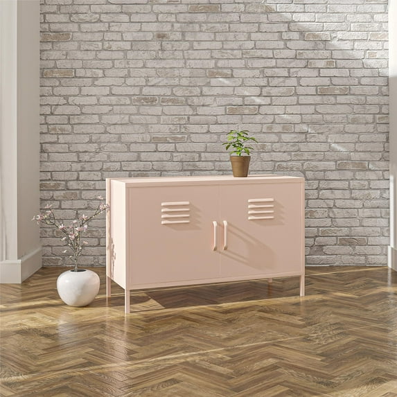 RealRooms Shadwick 2 Door Wide Metal Locker Accent Storage Cabinet, Pink