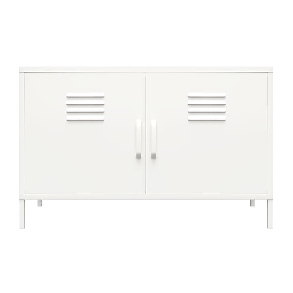 RealRooms Shadwick 2 Door Wide Metal Locker Accent Storage Cabinet, Soft White