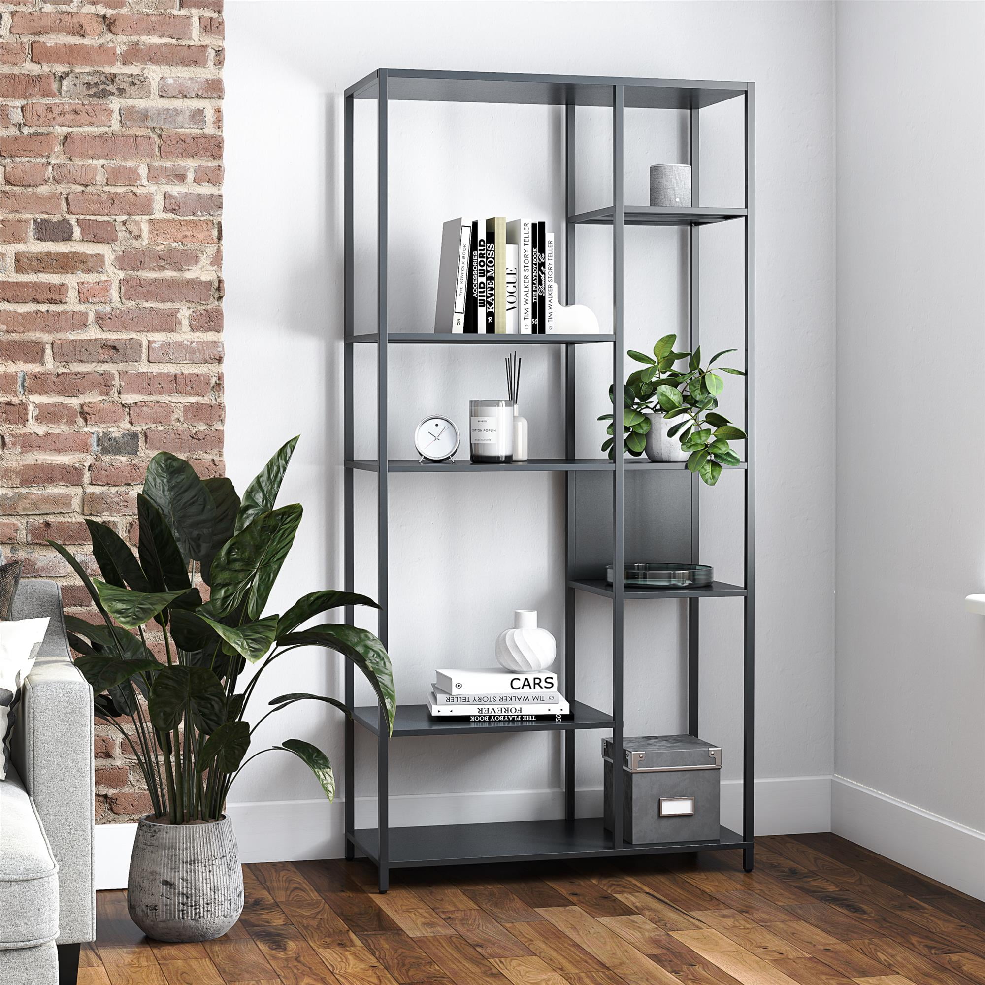 RealRooms Shadwick Metal Bookcase Room Divider, Black