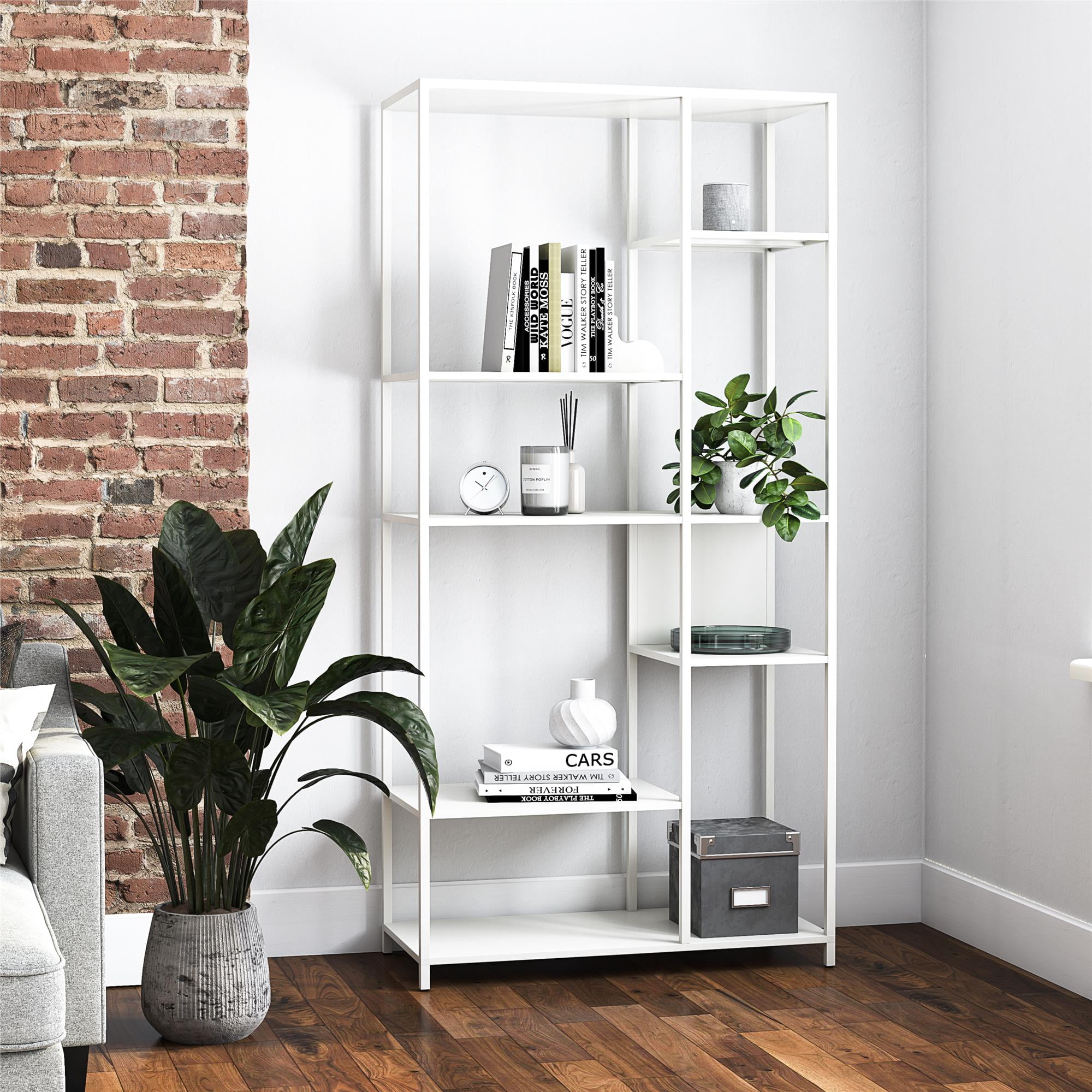 RealRooms Shadwick Metal Bookcase Room Divider, Soft White - Walmart.com