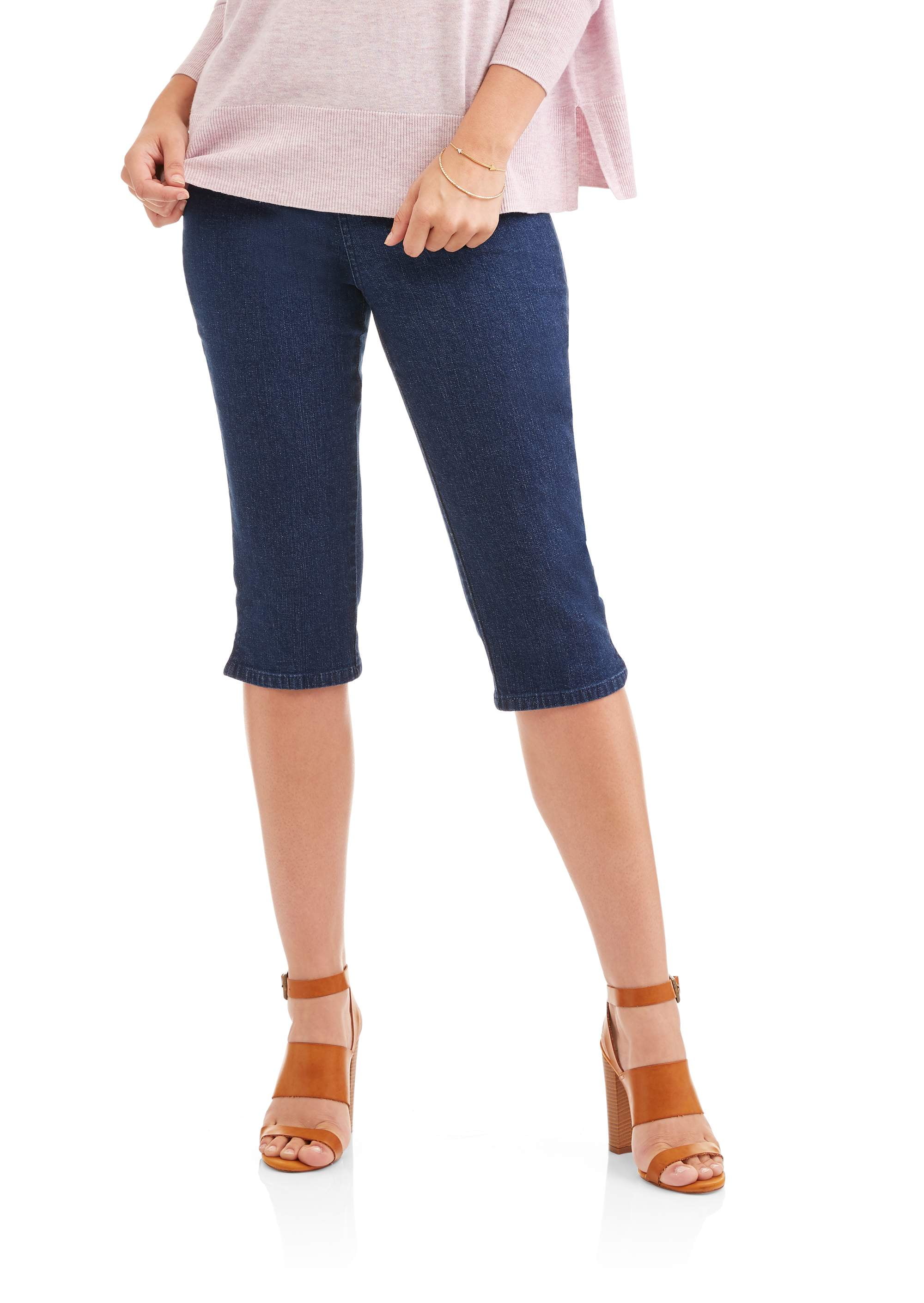 Real Size Women's Pull On Grommet Stretch Capri Pants, 17” 
