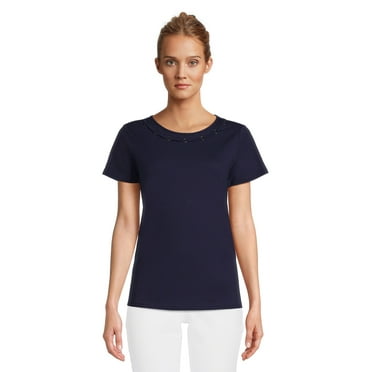RealSize Women's Embellished Crewneck Tee with Short Sleeves, Sizes XS-3XL