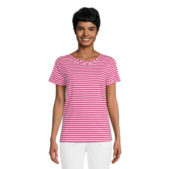 RealSize Women's Embellished Crewneck Tee with Short Sleeves, Sizes XS-3XL