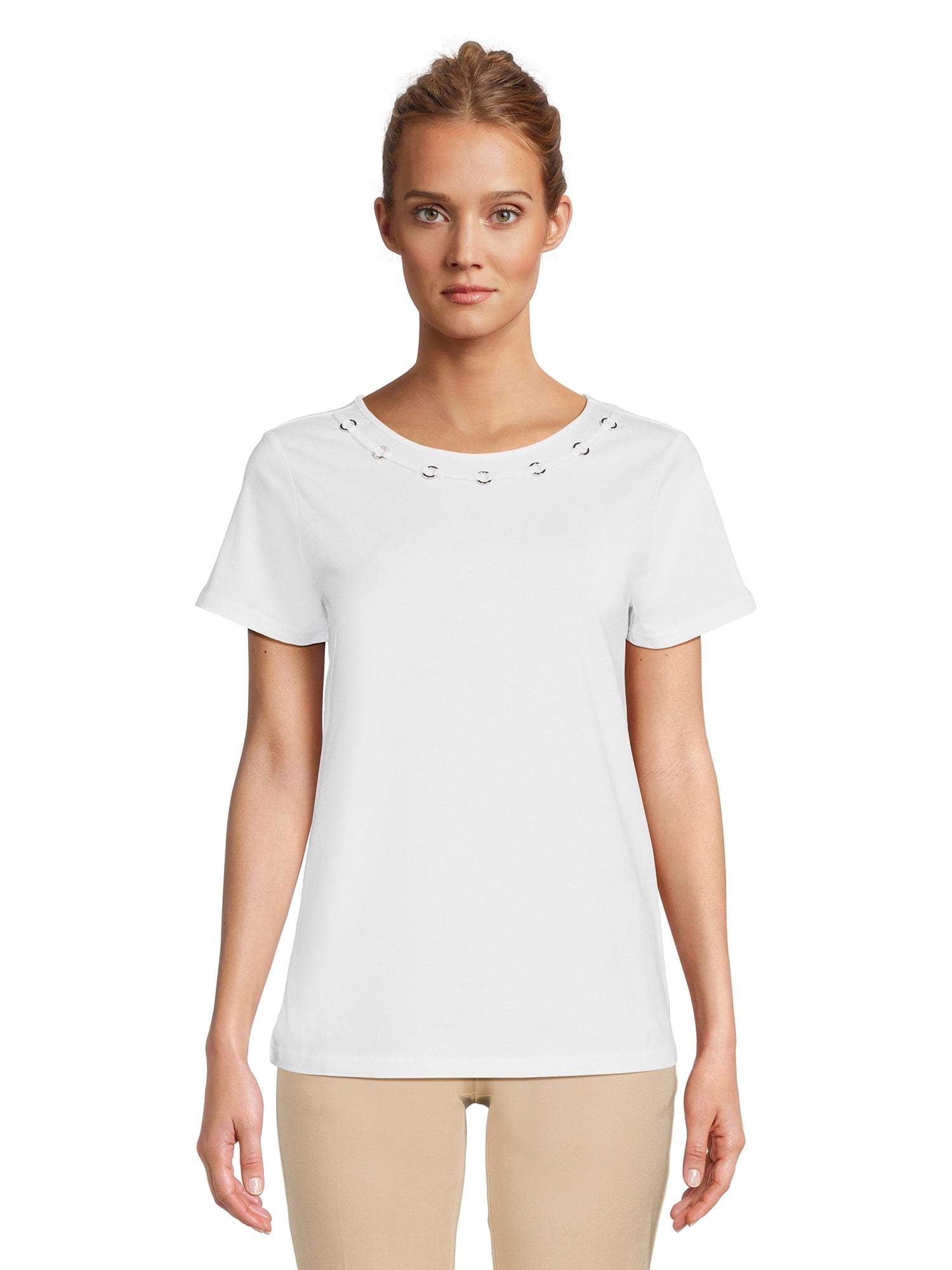 RealSize Women's Embellished Crewneck Tee with Short Sleeves, Sizes XS-3XL