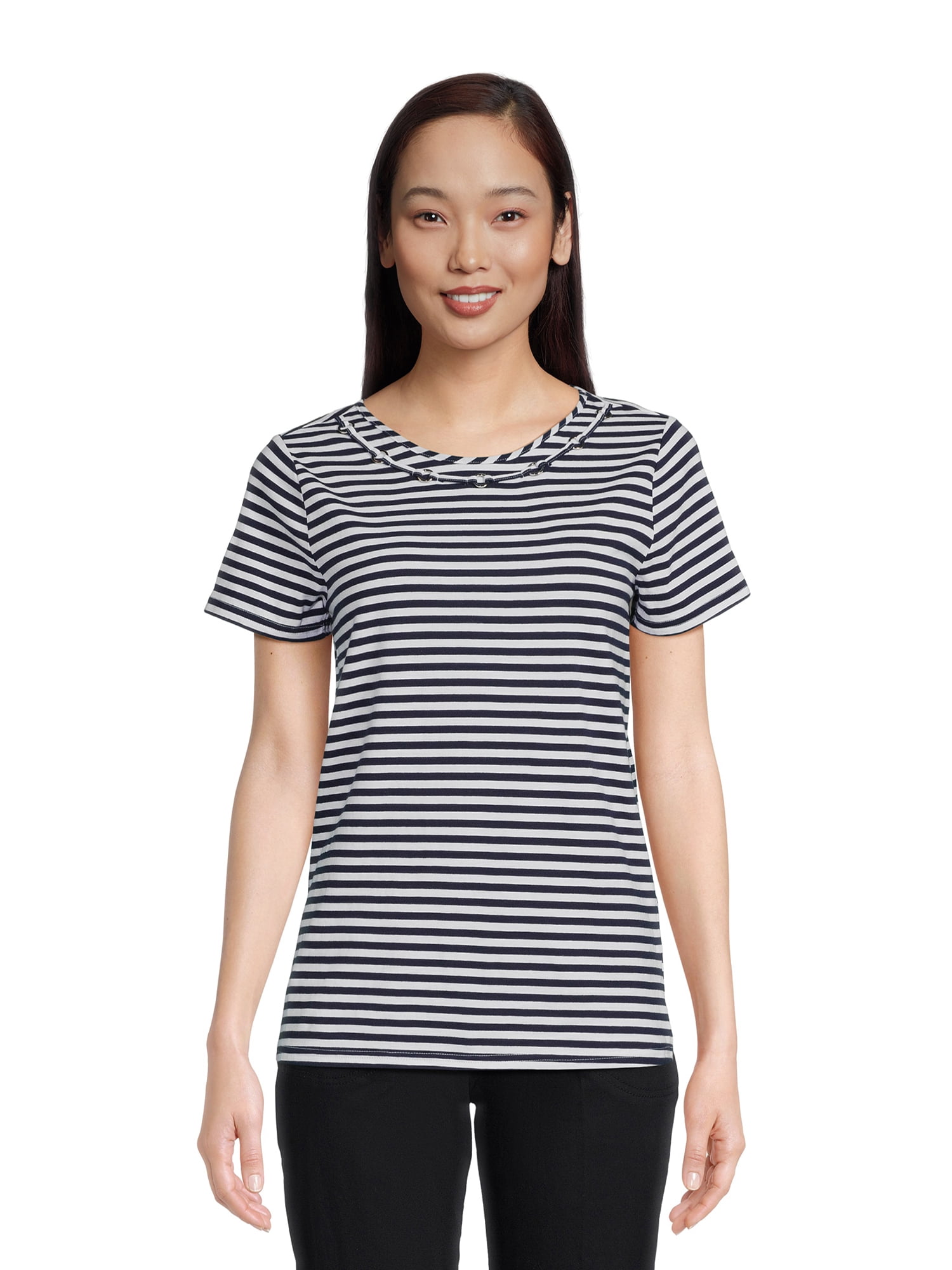 RealSize Women's Embellished Crewneck Tee with Short Sleeves, Sizes XS-3XL