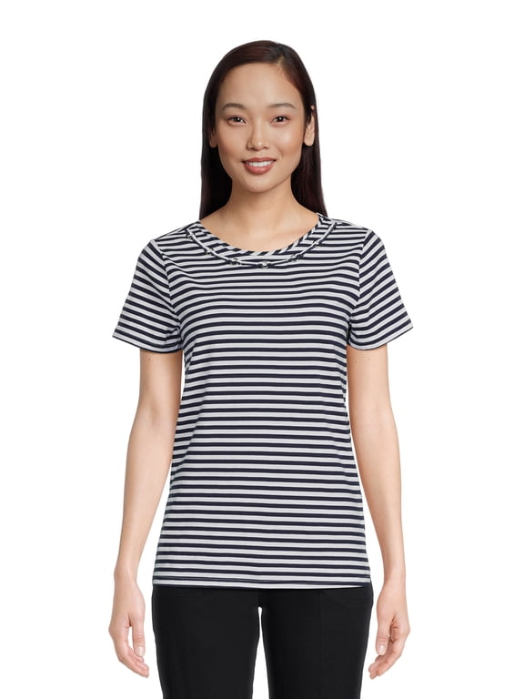 Women's Embellished Crewneck Tee with Short Sleeves, Sizes XS-3XL