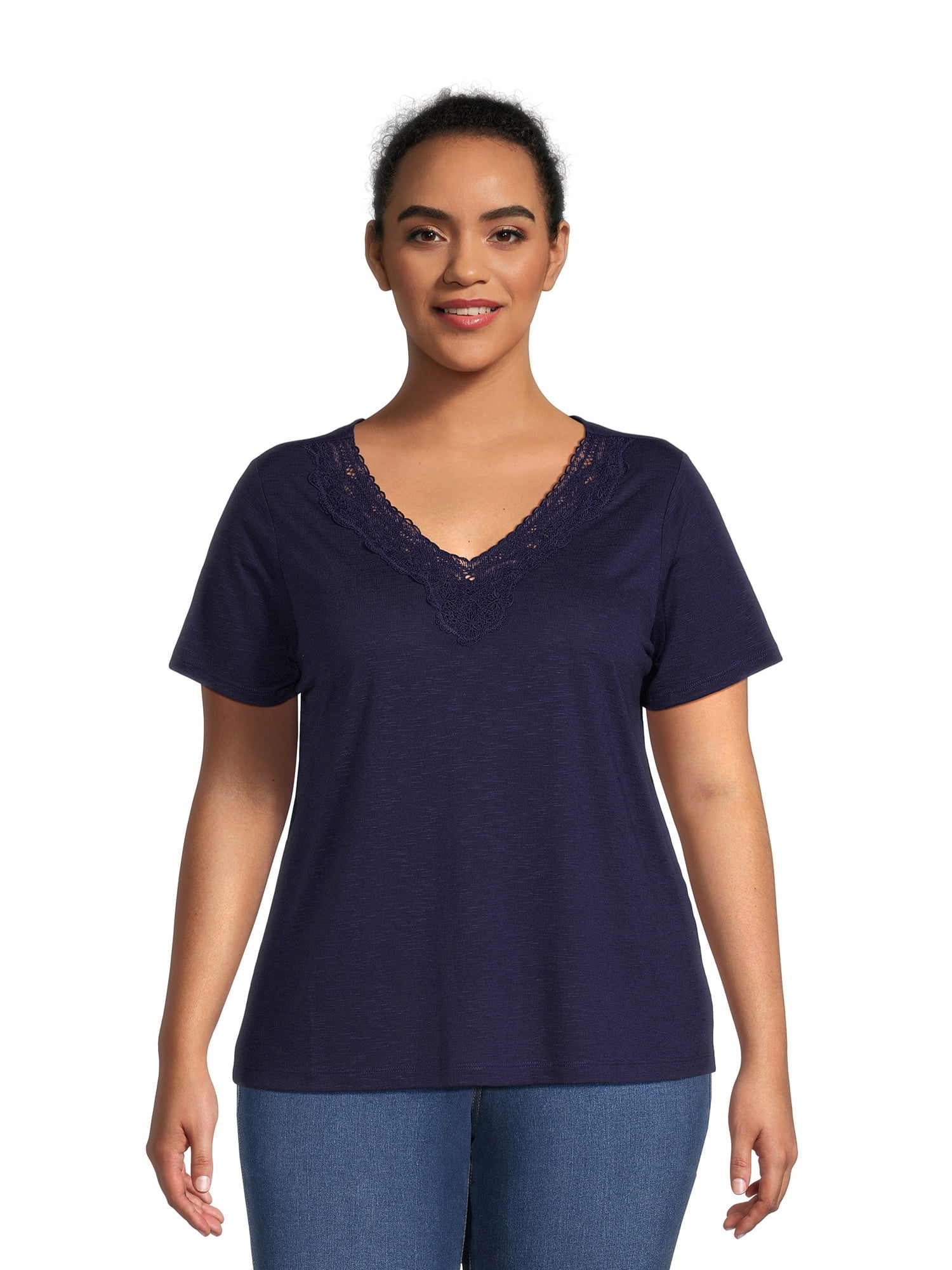 RealSize Women s Plus Lace V Neck Tee With Short Sleeves Walmart realsize-women-s-plus-lace-v-neck-tee-with-short-sleeves-walmart