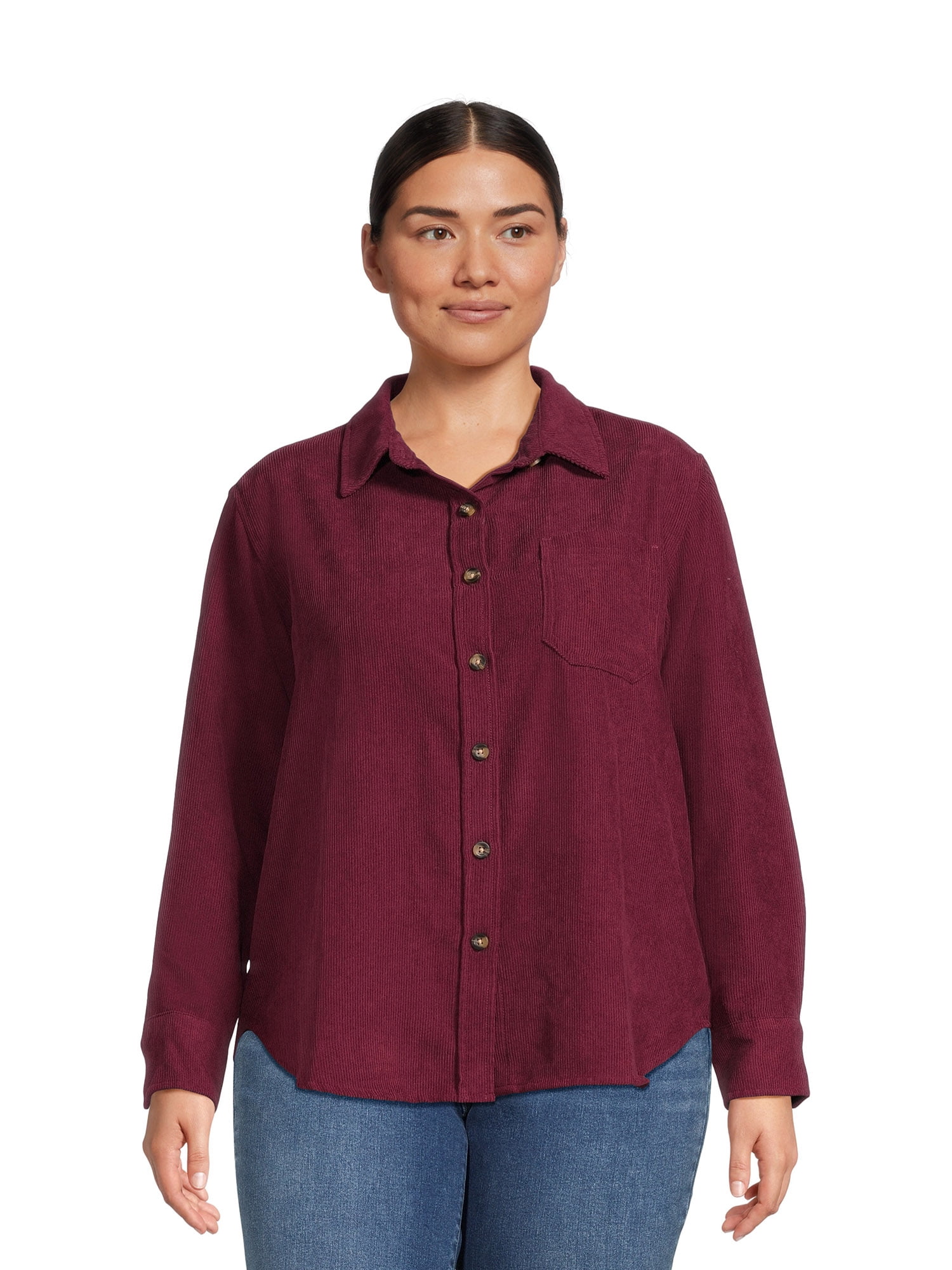 Women Brown Corduroy Oversize Shacket