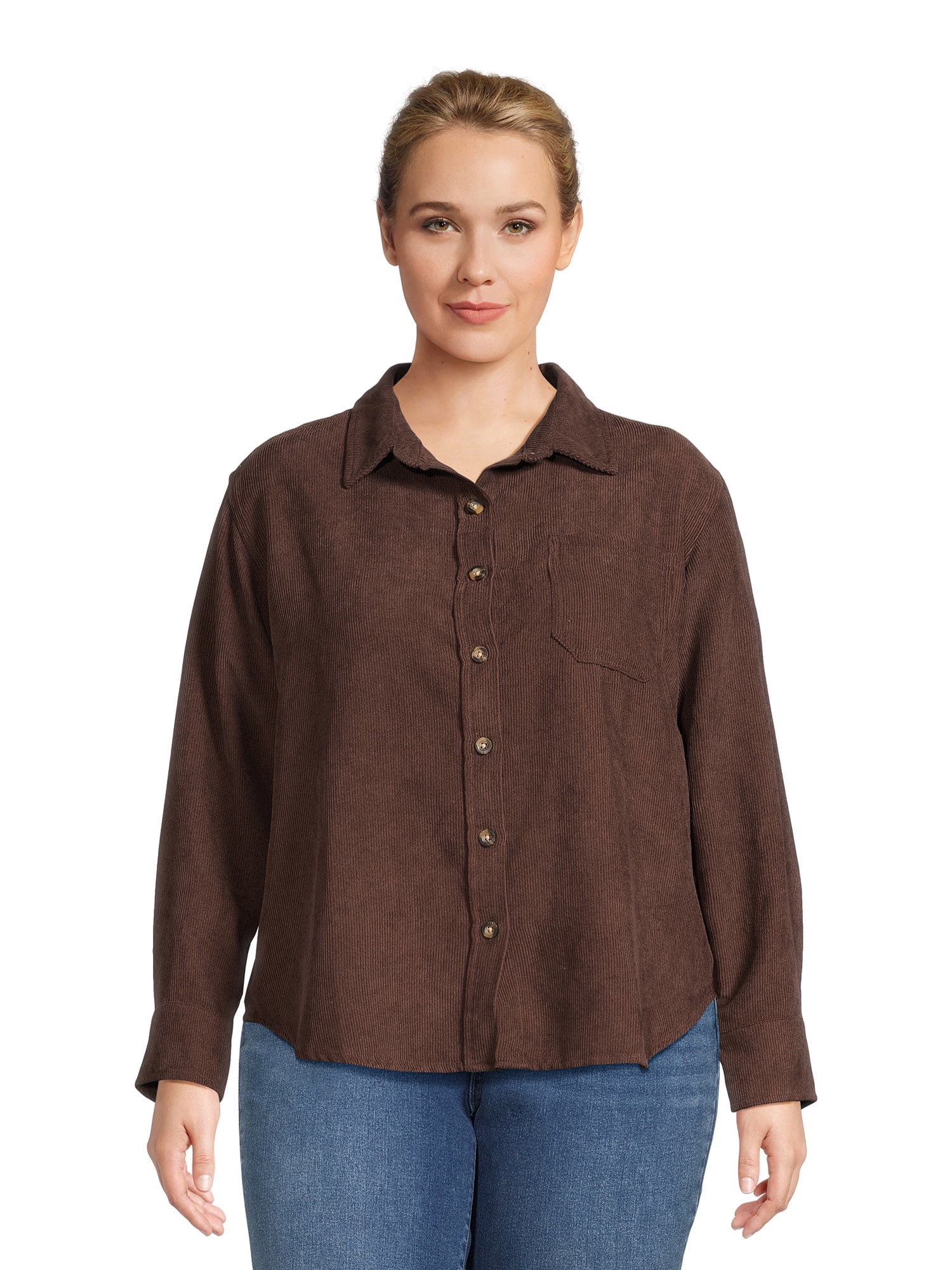 Women Brown Corduroy Oversize Shacket