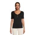 thumbnail image 1 of RealSize Women's Ribbed Henley Shirt, Sizes XS-3XL, 1 of 5