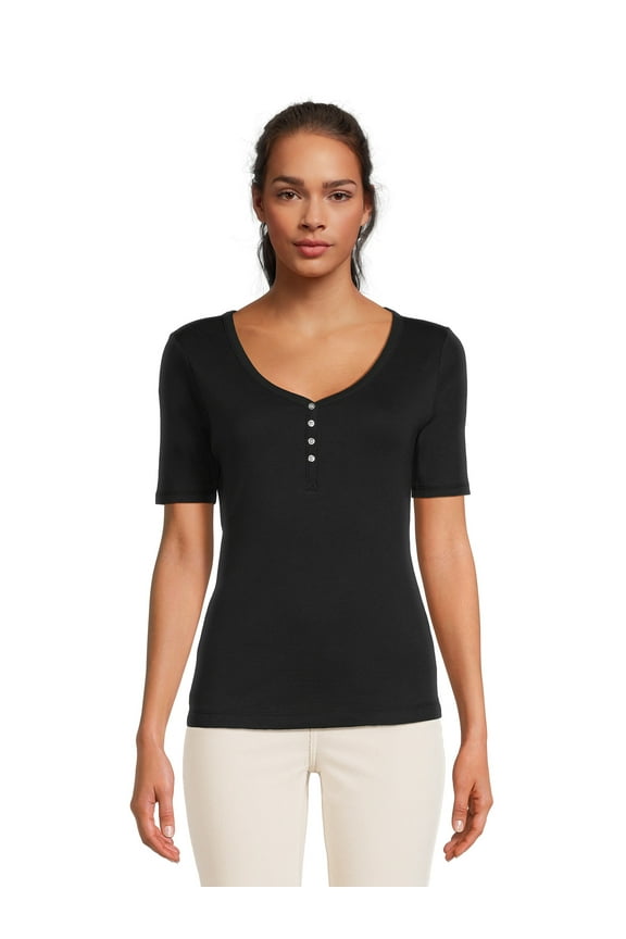 Women's Ribbed Henley Shirt, Sizes XS-3XL