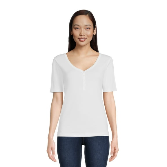 RealSize Women's Ribbed Henley Shirt, Sizes XS-3XL