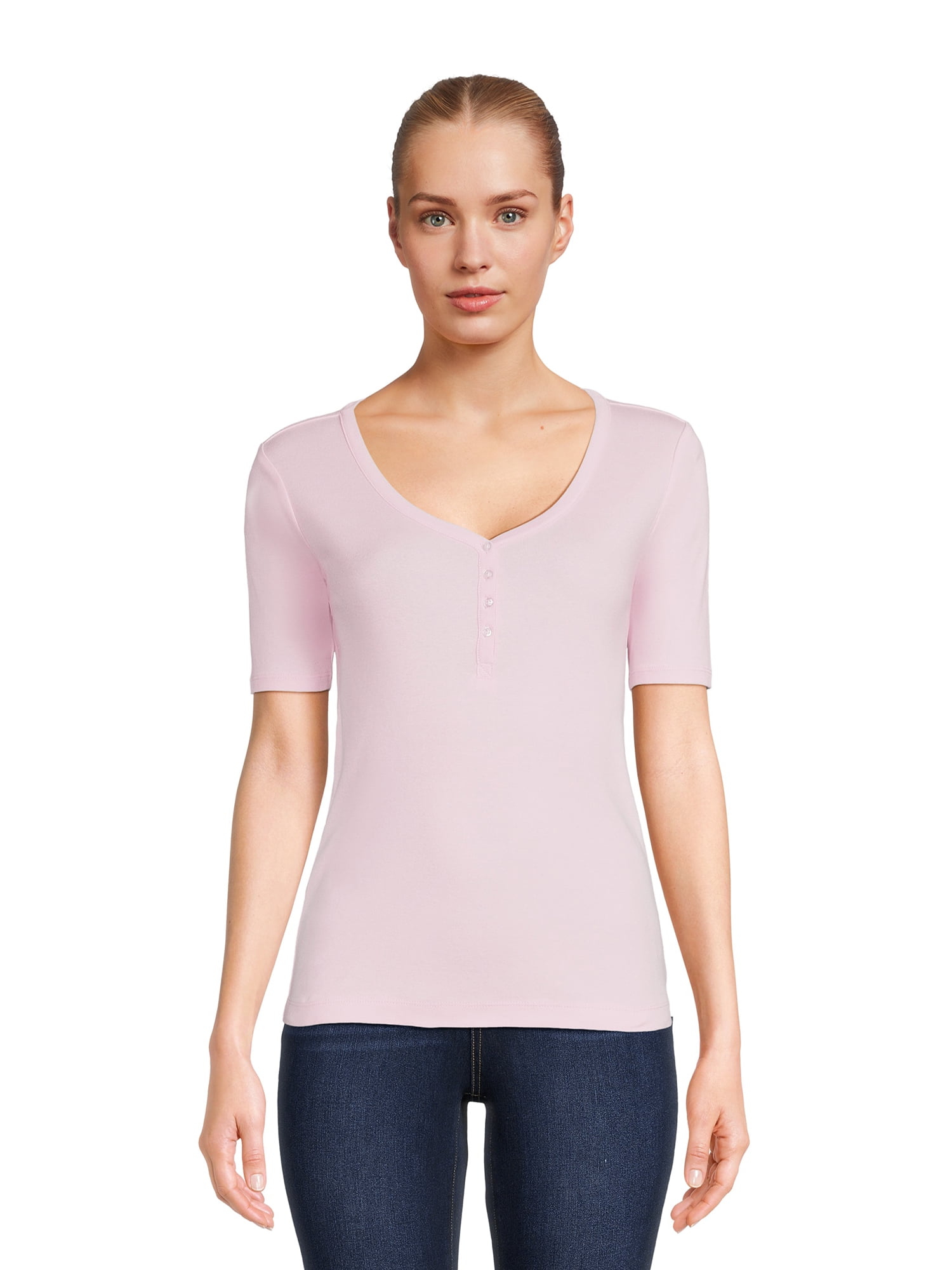 RealSize Women's Ribbed Henley Shirt, Sizes XS3XL