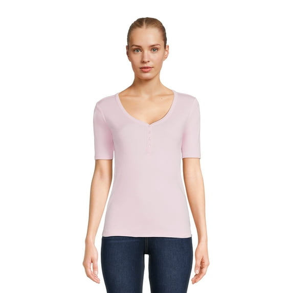 RealSize Women's Ribbed Henley Shirt, Sizes XS-3XL