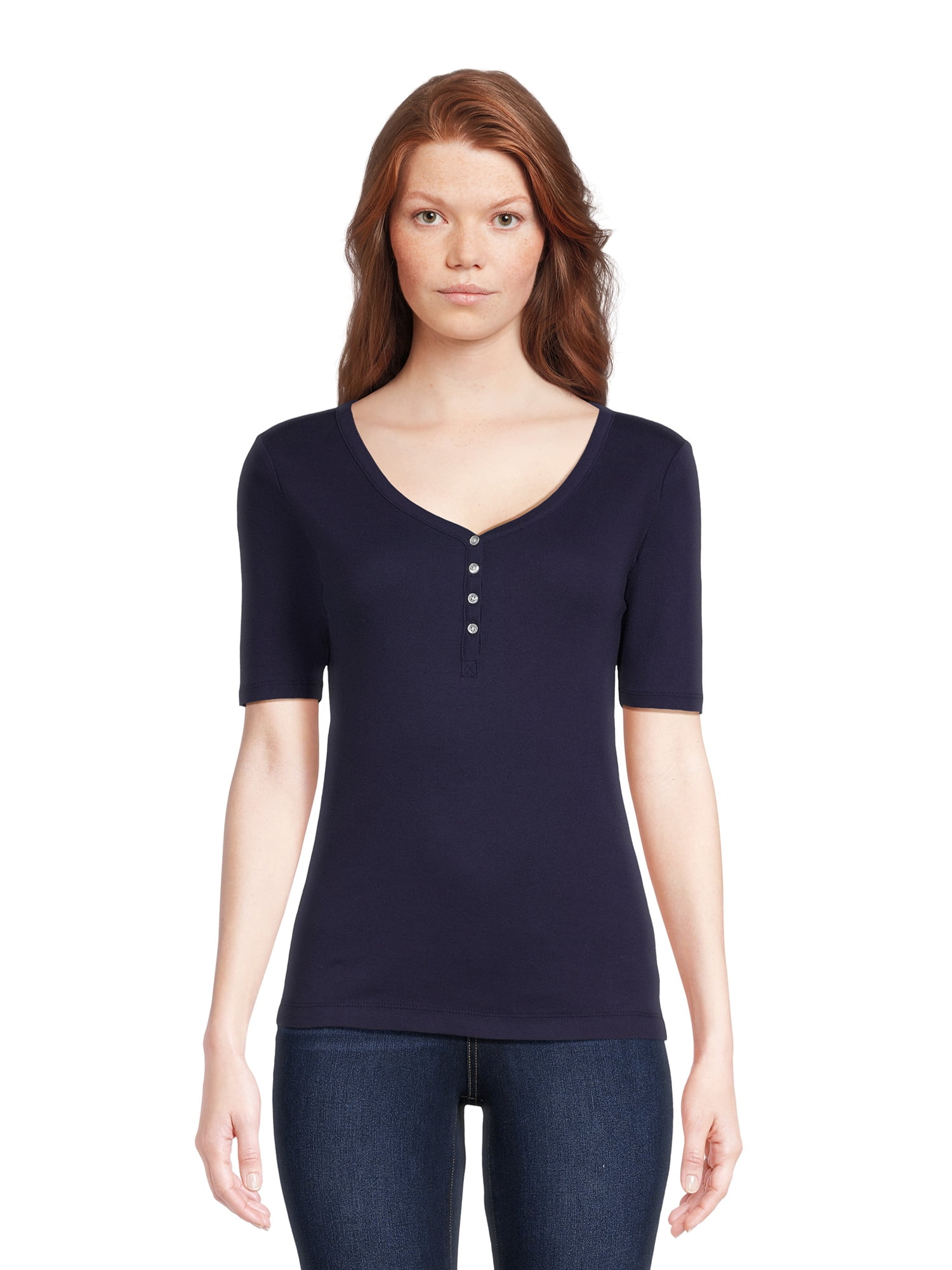 RealSize Women's Ribbed Henley Shirt, Sizes XS-3XL