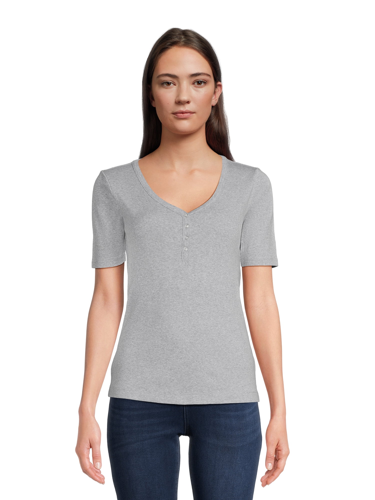 RealSize Women's Ribbed Henley Shirt, Sizes XS-3XL