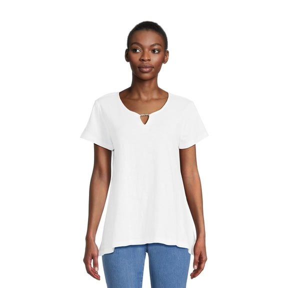 RealSize Women's Sharkbite Hem Tee with Short Sleeves, Sizes XS-XXXL