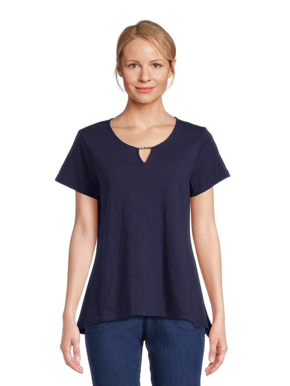 Women's Sharkbite Hem Tee with Short Sleeves, Sizes XS-XXXL