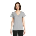 thumbnail image 1 of RealSize Women's Shirred V-Neck Tee with Short Sleeves, Sizes XS-3XL, 1 of 6