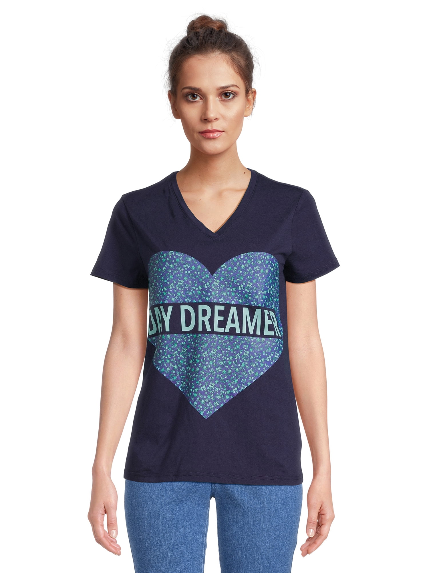RealSize women's V-Neck Graphic Tee - 100% Cotton - Walmart.com