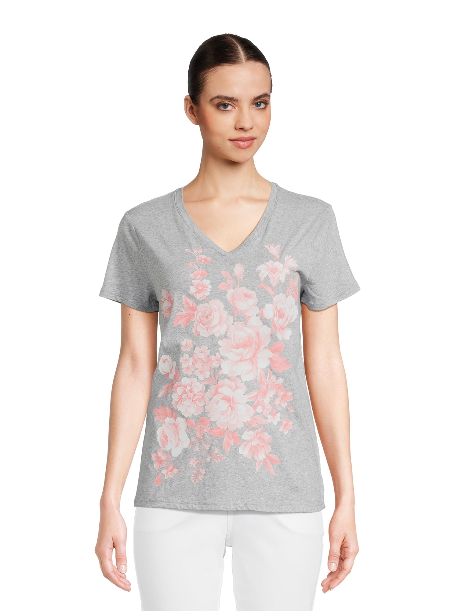 RealSize Women's V-Neck Graphic Tee with Short Sleeves, Sizes XS-3XL