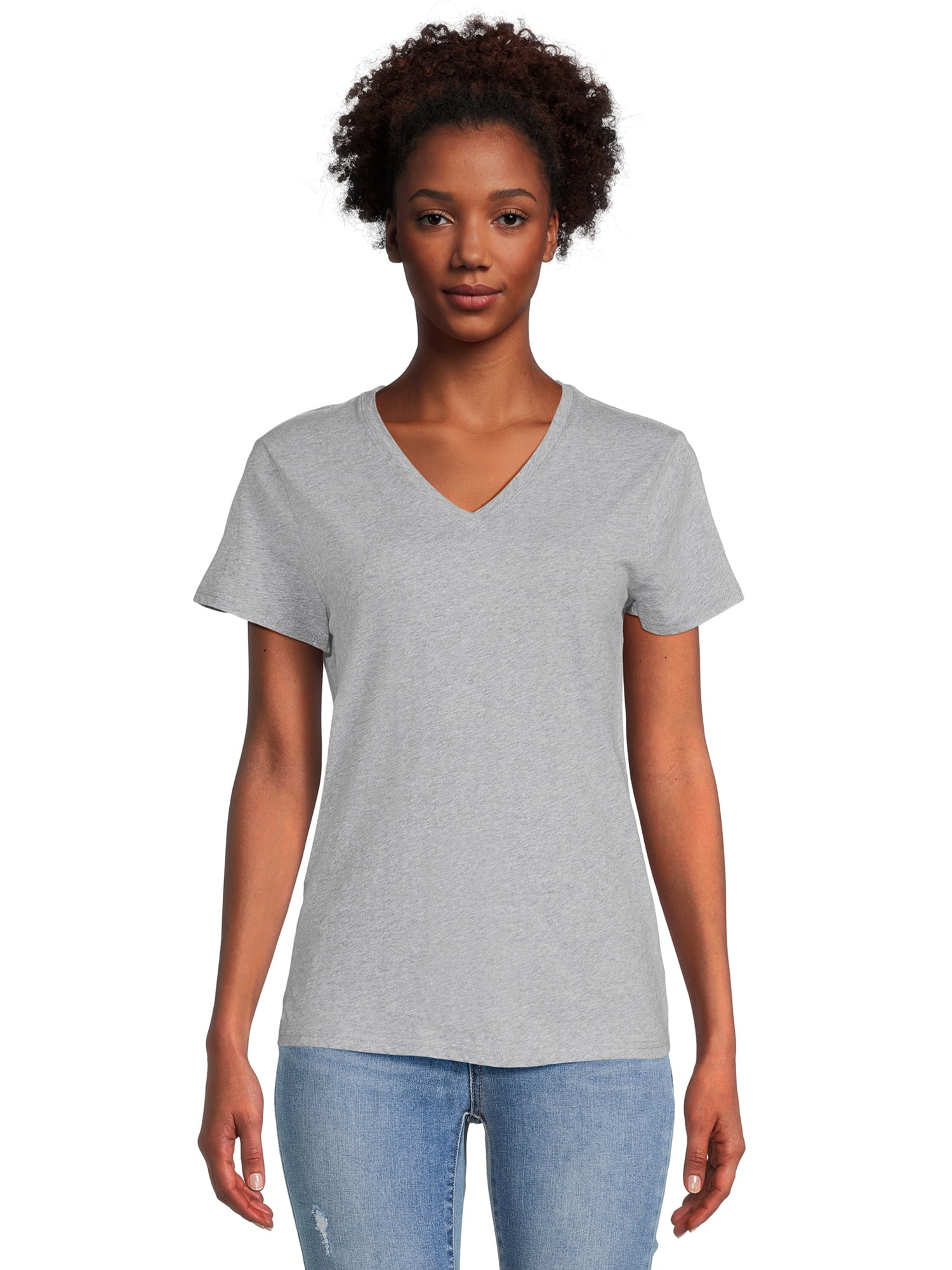 RealSize Women's V-Neck Tee with Short Sleeves, Sizes XS-3XL