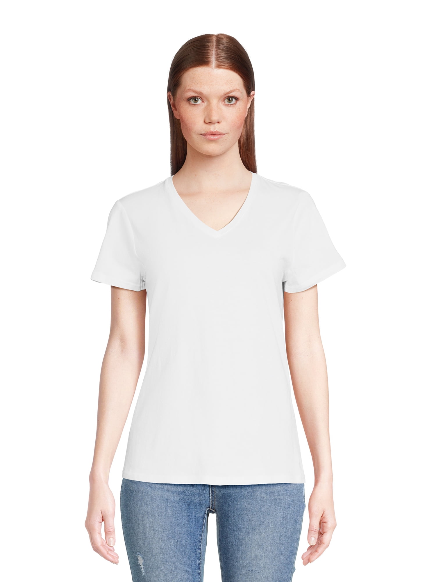 RealSize Women's V-Neck Tee with Short Sleeves, Sizes XS-3XL
