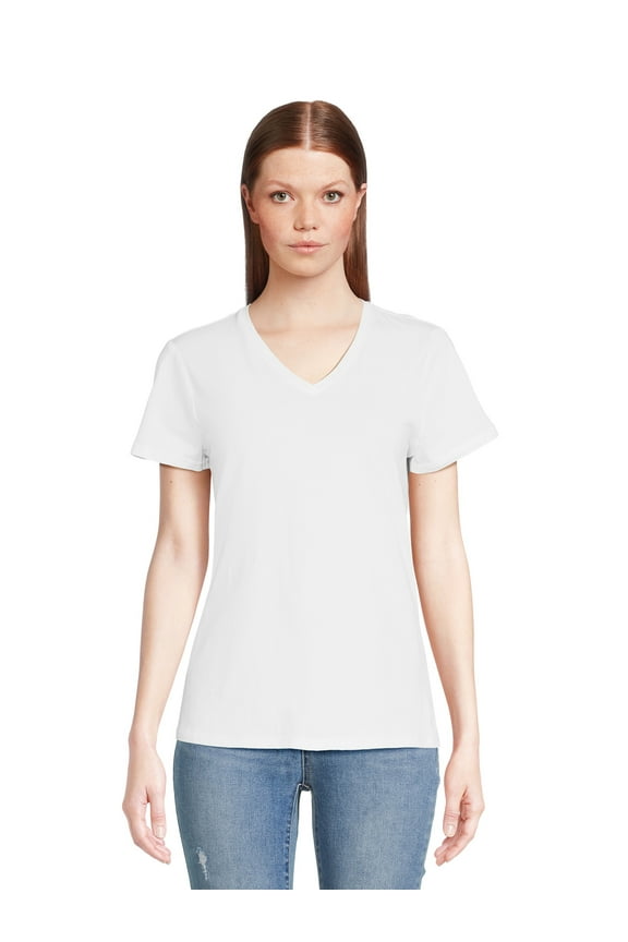 Women's V-Neck Tee with Short Sleeves, Sizes XS-3XL
