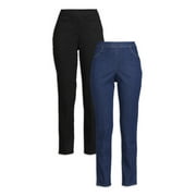 RealSize Womens Two-Pocket Stretch Pull-On Pants, also in Petite, 2 Pack