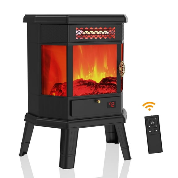 RealSmart 1500W Electric Fireplace Heater Infrared Fireplace Stove with 3D Flame Effect with Remote Control Timer for Indoor Large Room Home Use Black