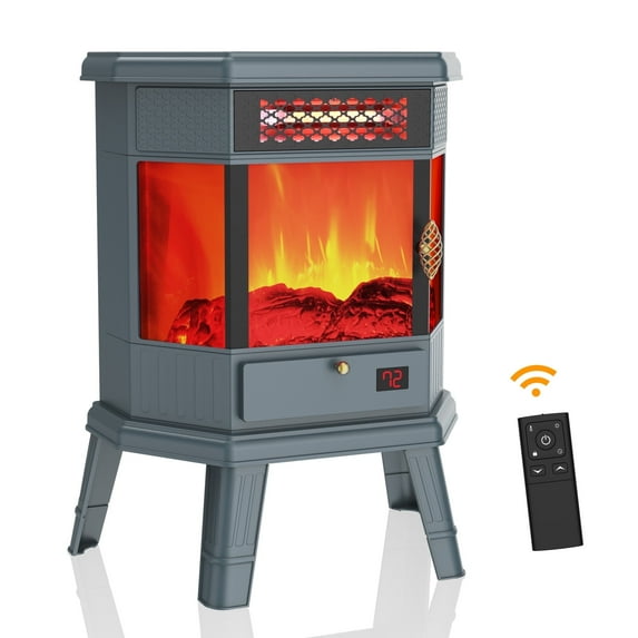 RealSmart 1500W Electric Fireplace Heater Infrared Fireplace Stove with 3D Flame Effect with Remote Control Timer for Indoor Large Room Home Use Grey