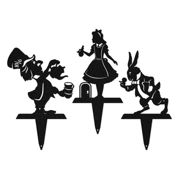 RealSteel Alice in Wonderland Garden Art Set 1 – Alice, White Rabbit & Mad Hatter Yard Decor (Black)