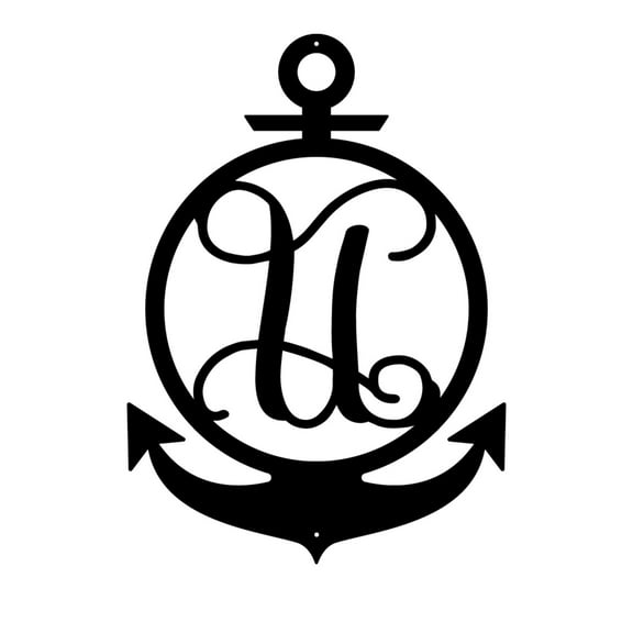 RealSteel Anchor Initial Monogram – Nautical Metal Wall Art (U-18)