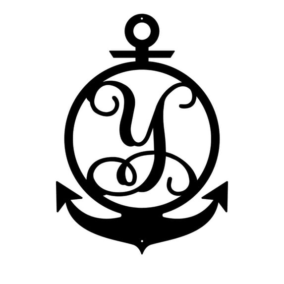RealSteel Anchor Initial Monogram – Nautical Metal Wall Art (Y-18)