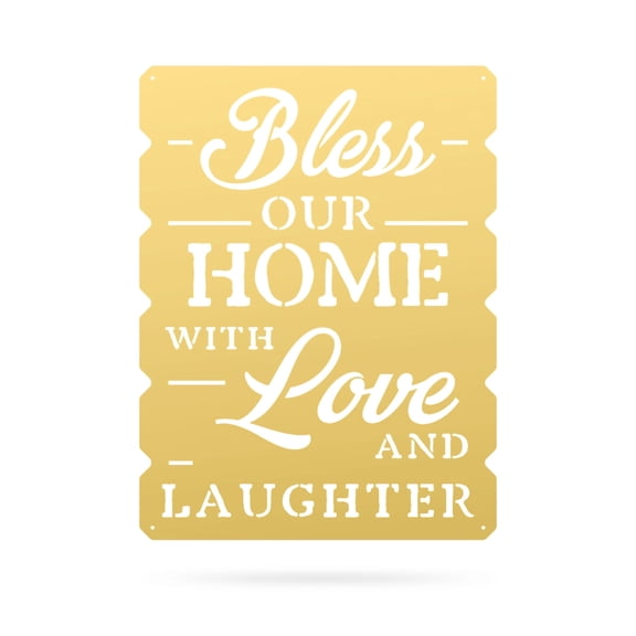 RealSteel Bless Our Home Wall Art - Inspirational Christian Decor (Gold)