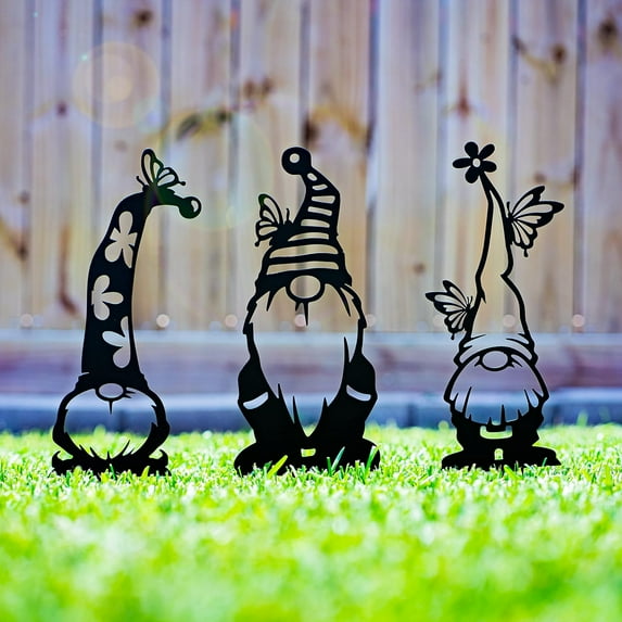 RealSteel Brand I Gnome Garden Stakes I Garden Gnomes Outdoor I Lawn Ornaments and Statues I 3 Pack