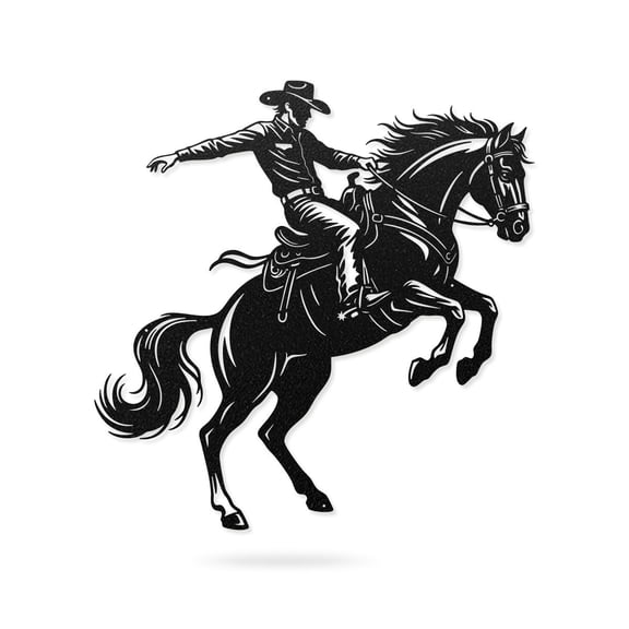 RealSteel Bronco Horse Metal Wall Art – Western Rodeo Steel Decor (18", Black)