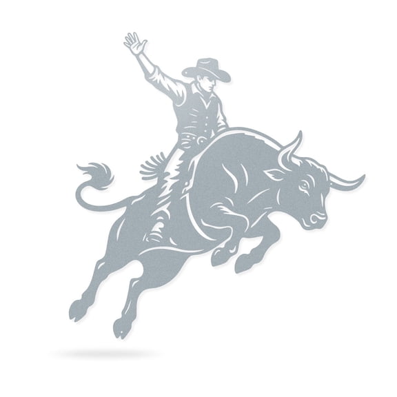 RealSteel Bucking Bull Metal Wall Art – Rodeo & Western Steel Decor (35" x 36", Textured Silver)