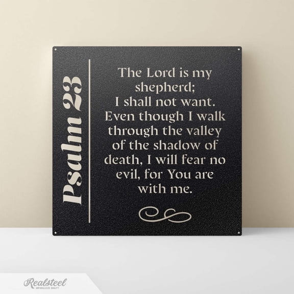 RealSteel Faith Quotes Psalms Metal Wall Art – Inspirational Scripture Decor – Psalm 23:1-6 (18", Black)