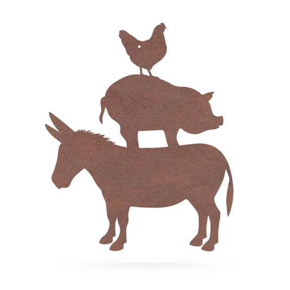RealSteel: Farmyard Friends Wall Art – Rustic Farmhouse Animal Silhouettes, Cow/Pig/Rooster or Donkey/Pig/Chicken, Durable Indoor/Outdoor Decor, Made in USA (DPC/Rust)