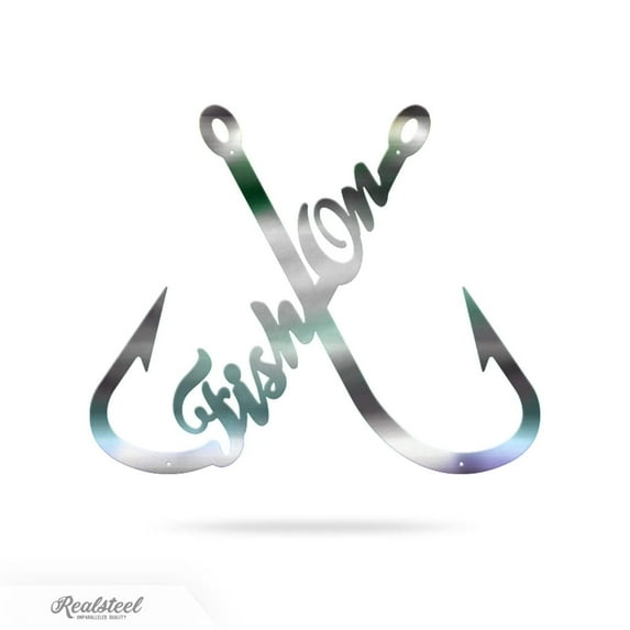 RealSteel "Fish On" Fisher Wall Art - Metal Fishing Hook Decor for Fishermen (CC-18)