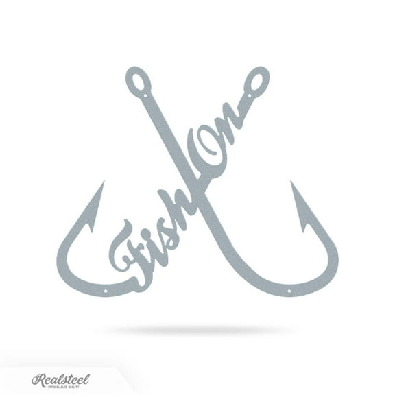 RealSteel "Fish On" Fisher Wall Art - Metal Fishing Hook Decor for Fishermen (TS-24)
