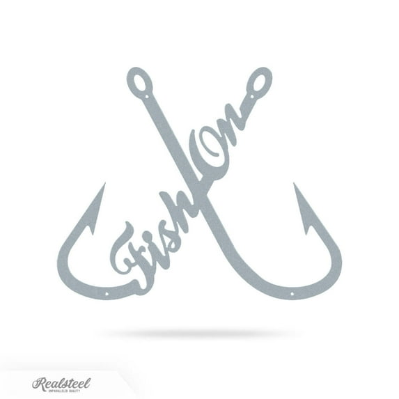 RealSteel "Fish On" Fisher Wall Art - Metal Fishing Hook Decor for Fishermen (TS-30)