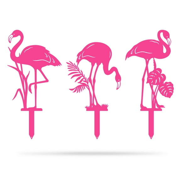 RealSteel: Flamingo Garden Art 3-Pack – Metal Lawn Decor, Classic Yard Flamingos with Stakes, Outdoor Weather-Resistant Design (Pink)