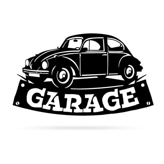 RealSteel Garage Metal Sign, Vintage Car-Themed Wall Art for Home or Business (Volkswagen Beetle- Black)