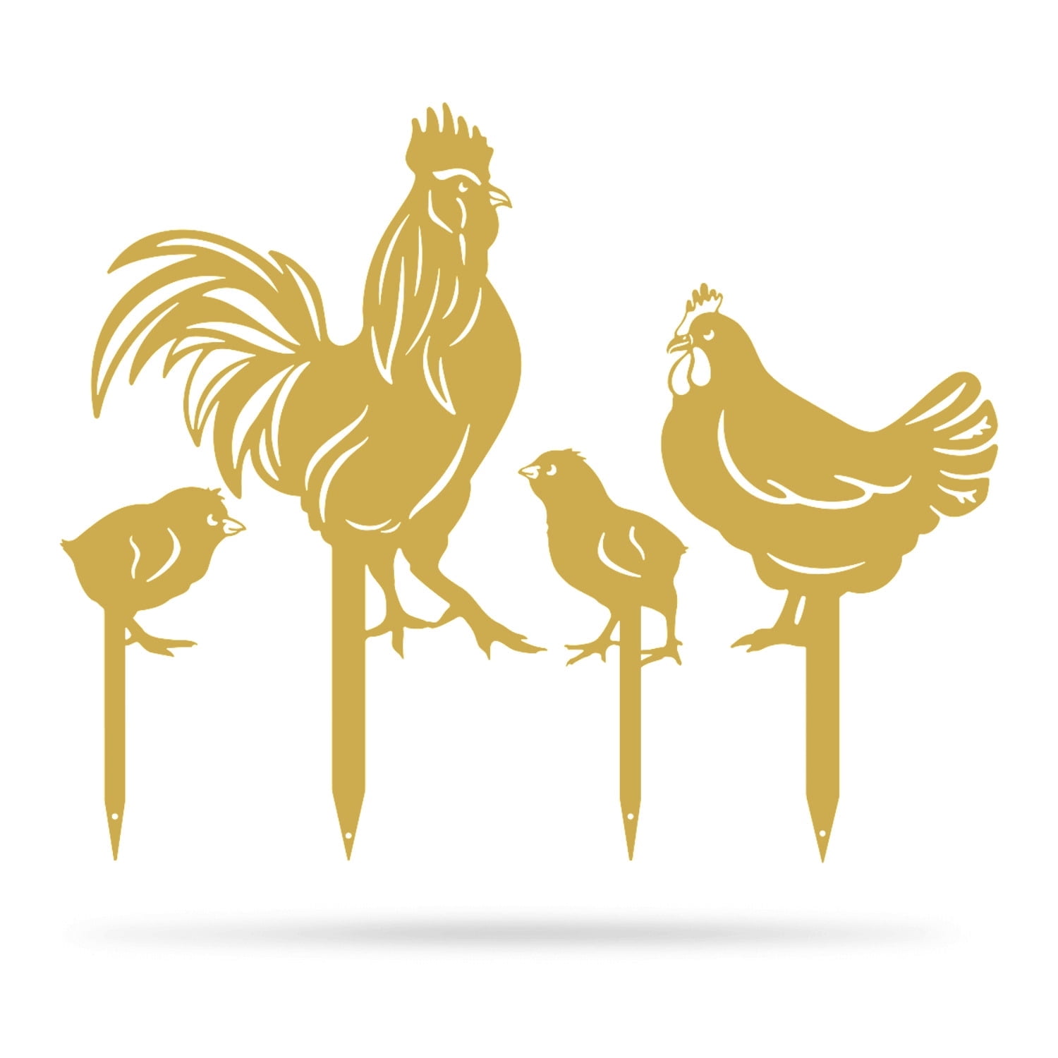 RealSteel Garden Art - Chickens 4 Pack, Life-Size Farmyard Yard Decorations (Gold)